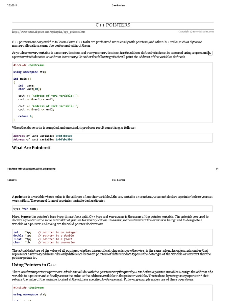 C++ Pointers PDF | PDF | Pointer (Computer Programming) | Variable ...
