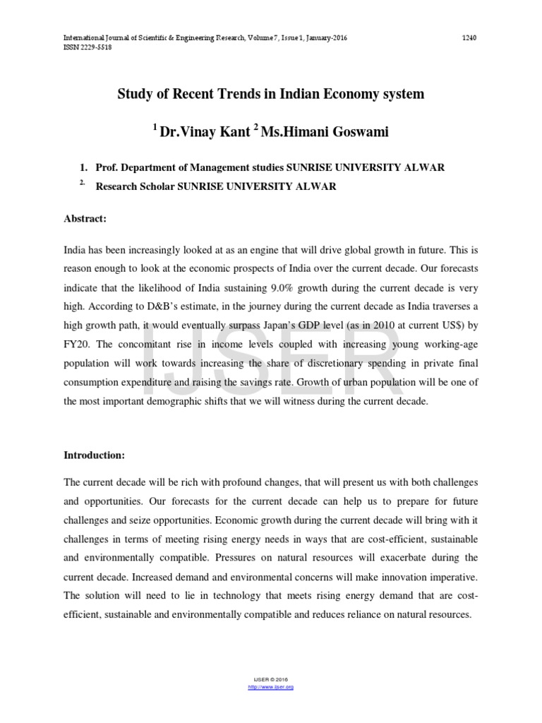 Researchpaper Study of Recent Trends in Indian Economy System PDF | PDF ...