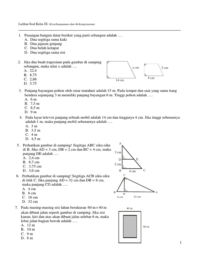 25 Soal Matematika Smp Kelas 9 Persiapan Ujian Akhir Semester 2 Pdf