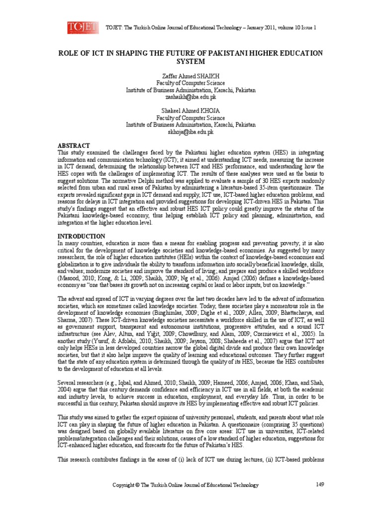 Role of Ict in Shaping The Future of Pakistani Higher Education System ...