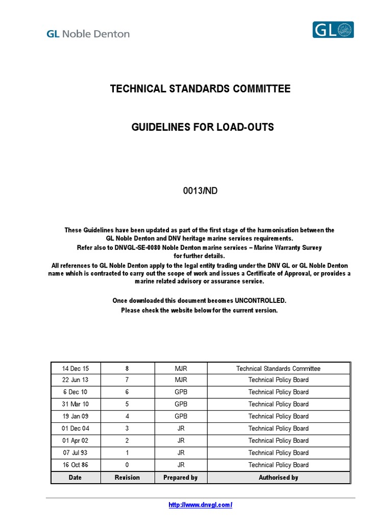 0013 - ND Rev - 8 14-Dec-15 Guidelines For Load-Outs | PDF | Tide | Ships