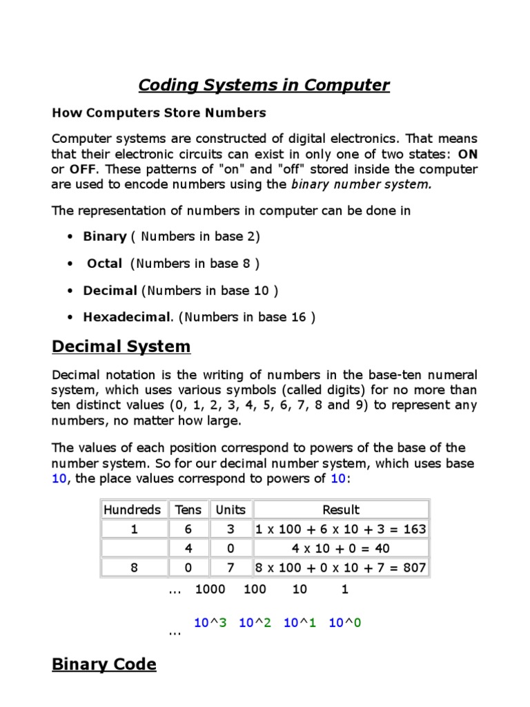 Coding System in Computer | PDF | Byte | Notation