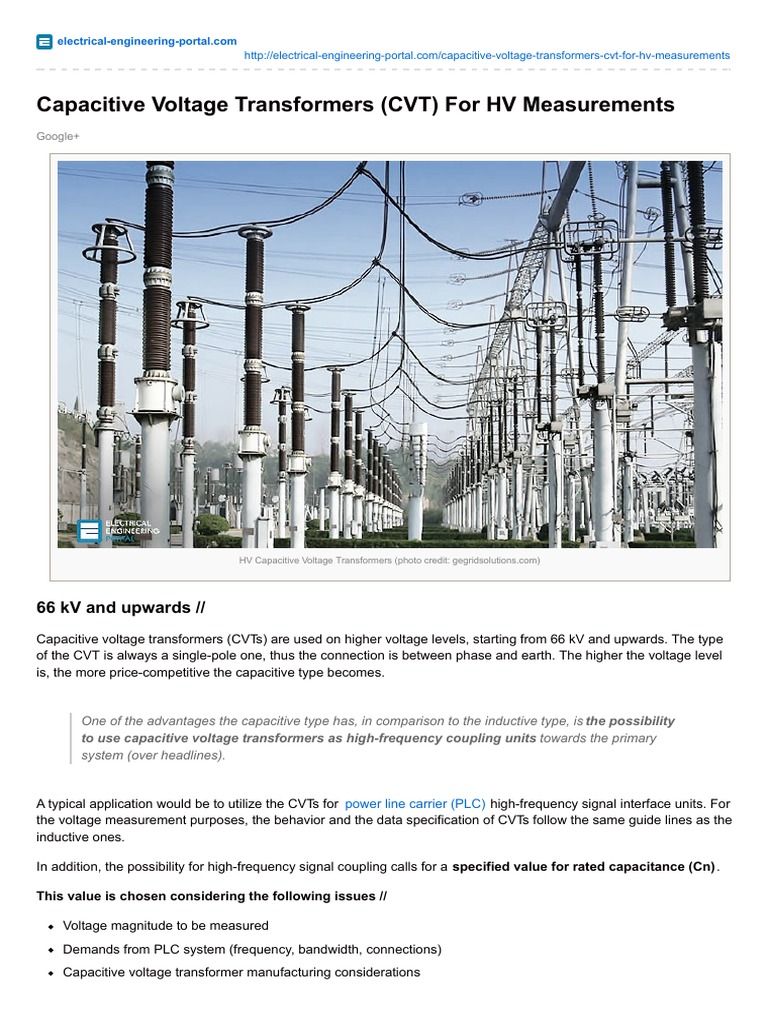 Capacitive Voltage Transformers CVT For HV Measurements PDF