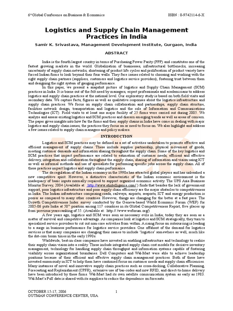 Logistics and Supply Chain Management Practices in India | PDF