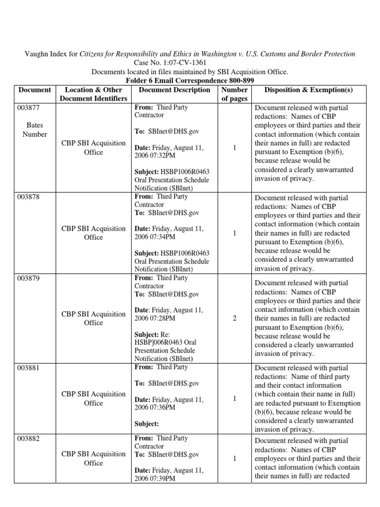 CREW US Immigration and Customs Enforcement Regarding DHS Contacts