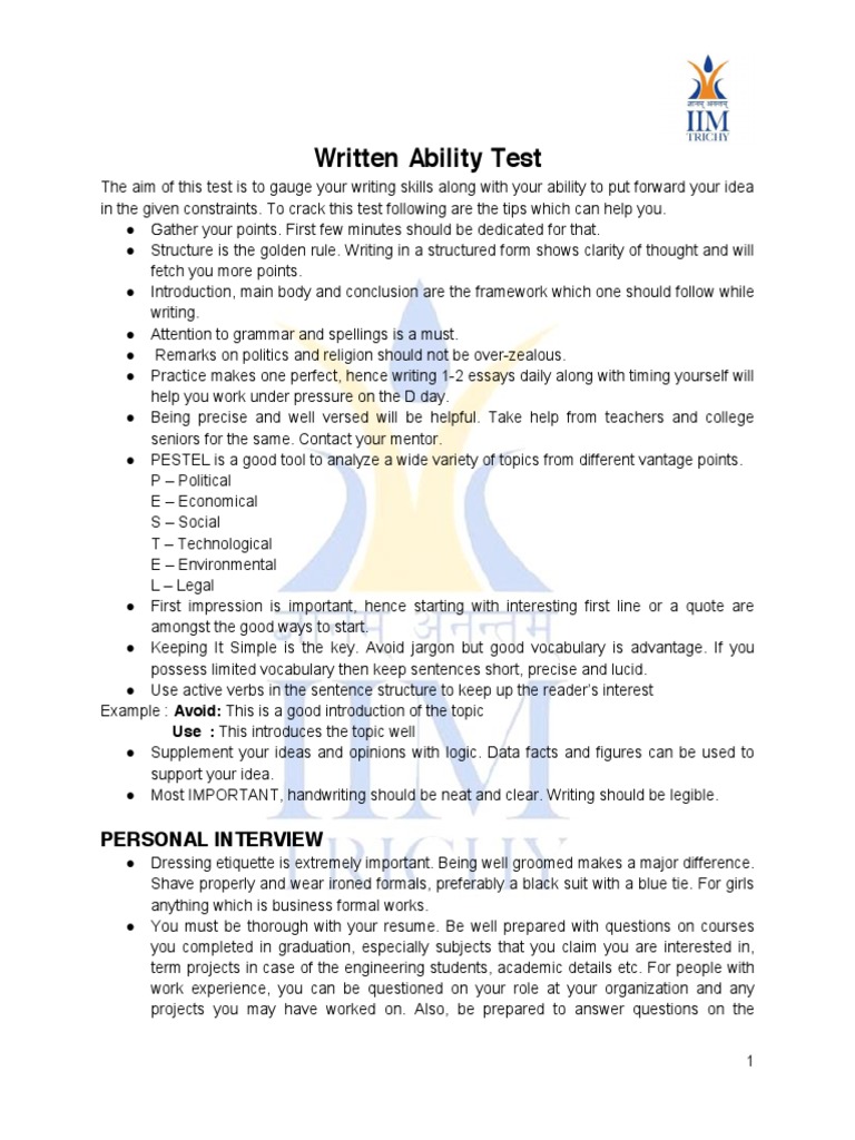 Written Ability Test: Personal Interview | PDF | Career & Growth | Business