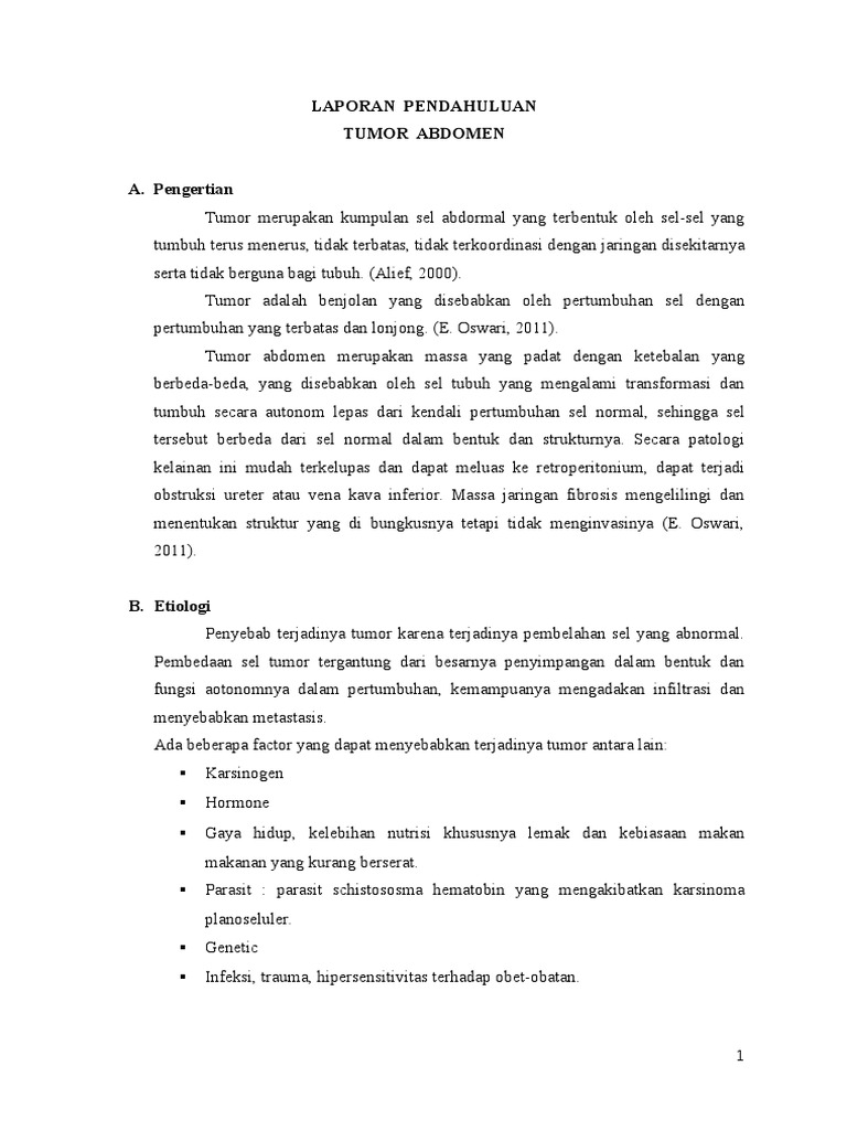 Laporan Pendahuluan Tumor Secara Umum Seputar Laporan