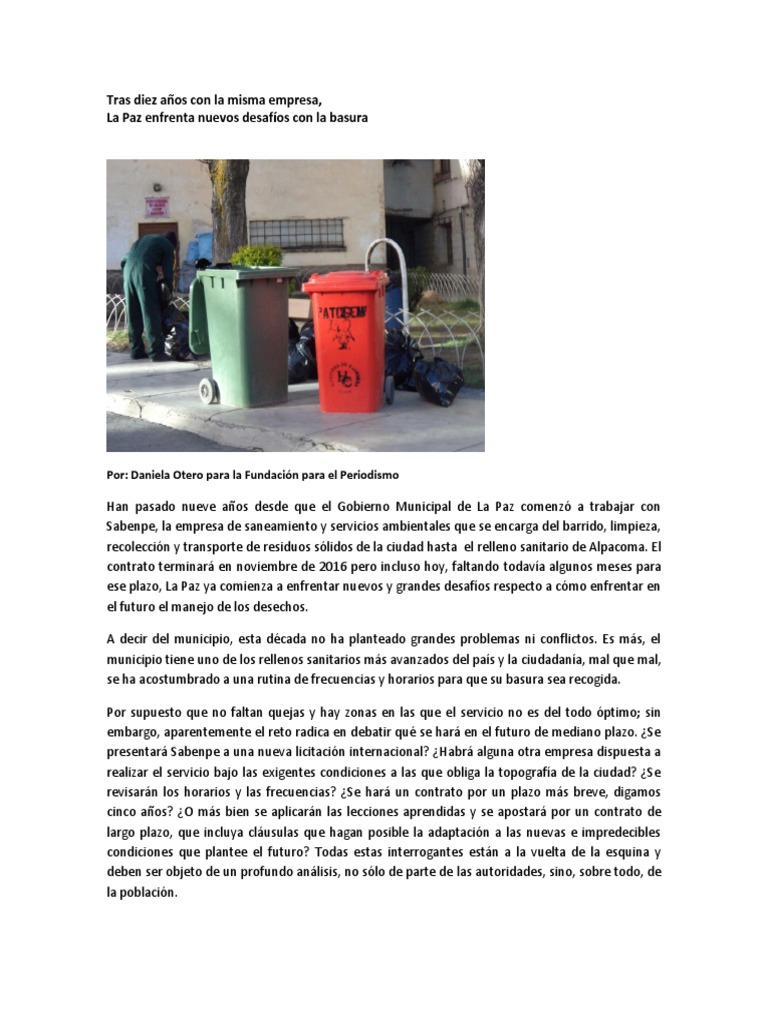 Desafíos de La Paz en gestión de basura | PDF | Residuos | Vertedero