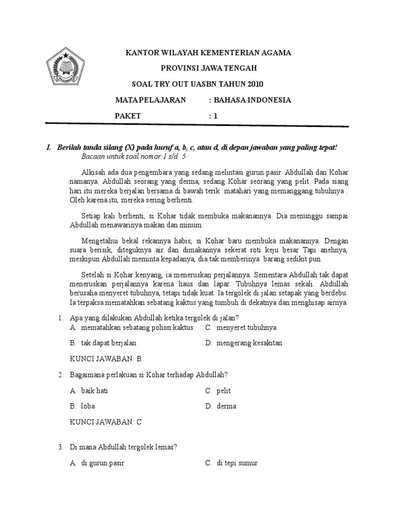 Bahasa Indonesia Sd Paket Soal 1