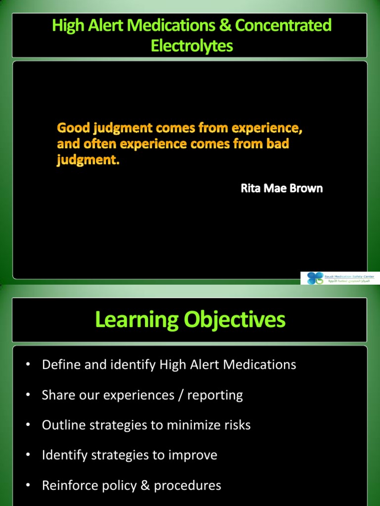 e High Alert Concentrated Electrolytes Chemotherapy Medical Error