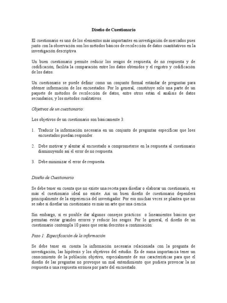 Diseño de Cuestionario Investigación de Mercado
