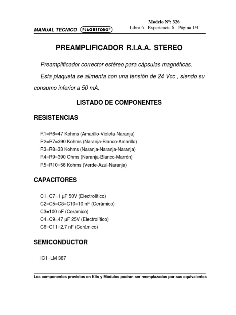 326-Preamplificador Riaa Estereo | PDF | Ingenieria Eléctrica | Electrónica