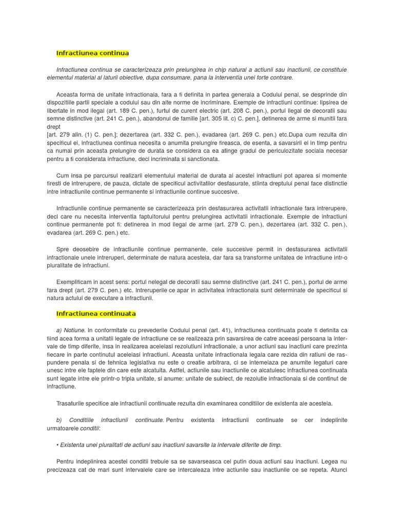 Infractiune Continua/Continuata/ Complexa/ Concurs de Infractiuni | PDF