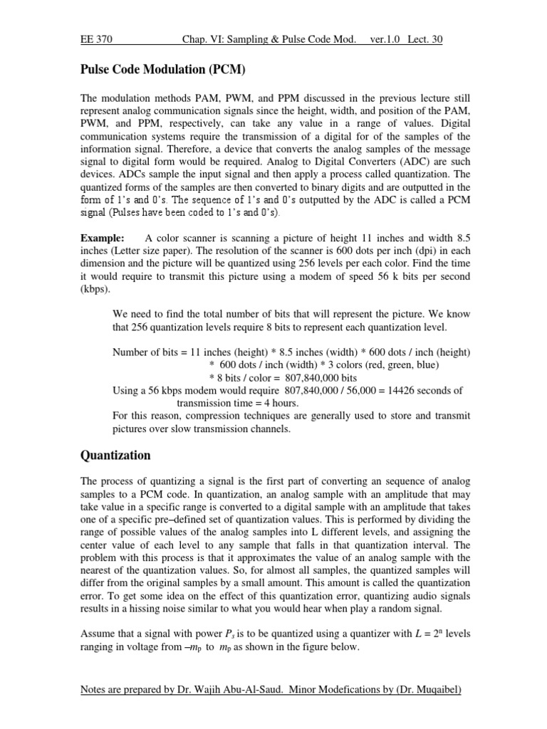 30 PCM and Quantization PDF Sampling (Signal Processing) Signal