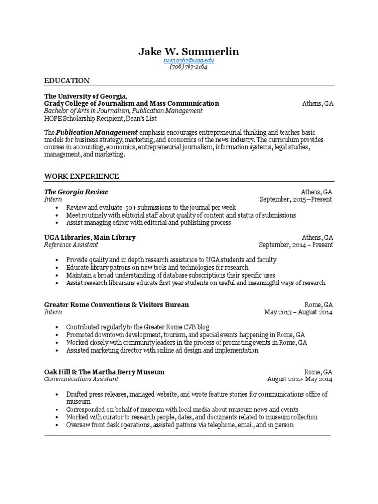 Jake W. Summerlin's Journalism Resume | PDF | Career & Growth | Business