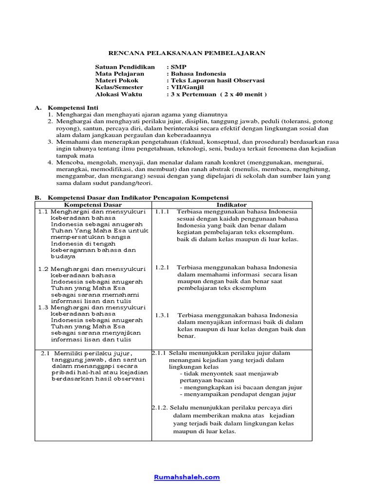 Contoh RPP Teks Laporan Hasil Observasi SMP Kelas VII Contoh RPP Teks Laporan Hasil Observasi SMP Kelas VII