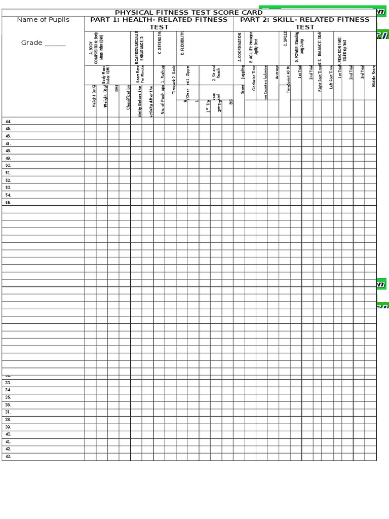 Physical Fitness Test Score Card | PDF | Career & Growth | Science ...