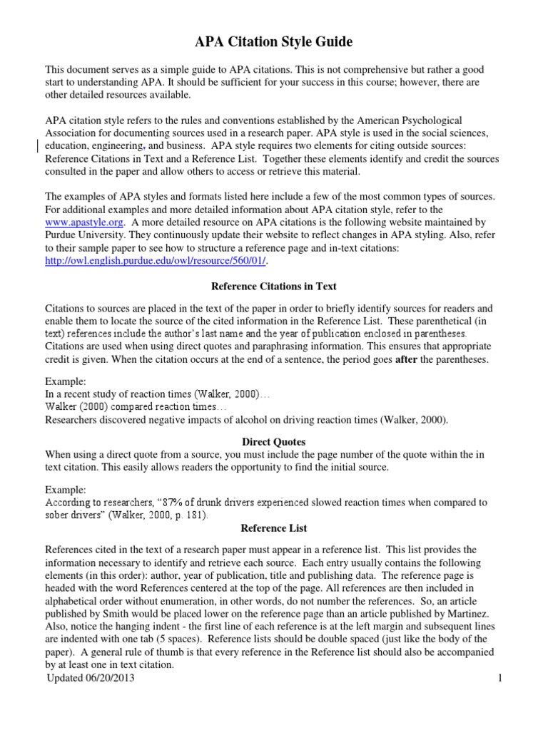 APA Style Citation Guide | PDF | Citation | Apa Style