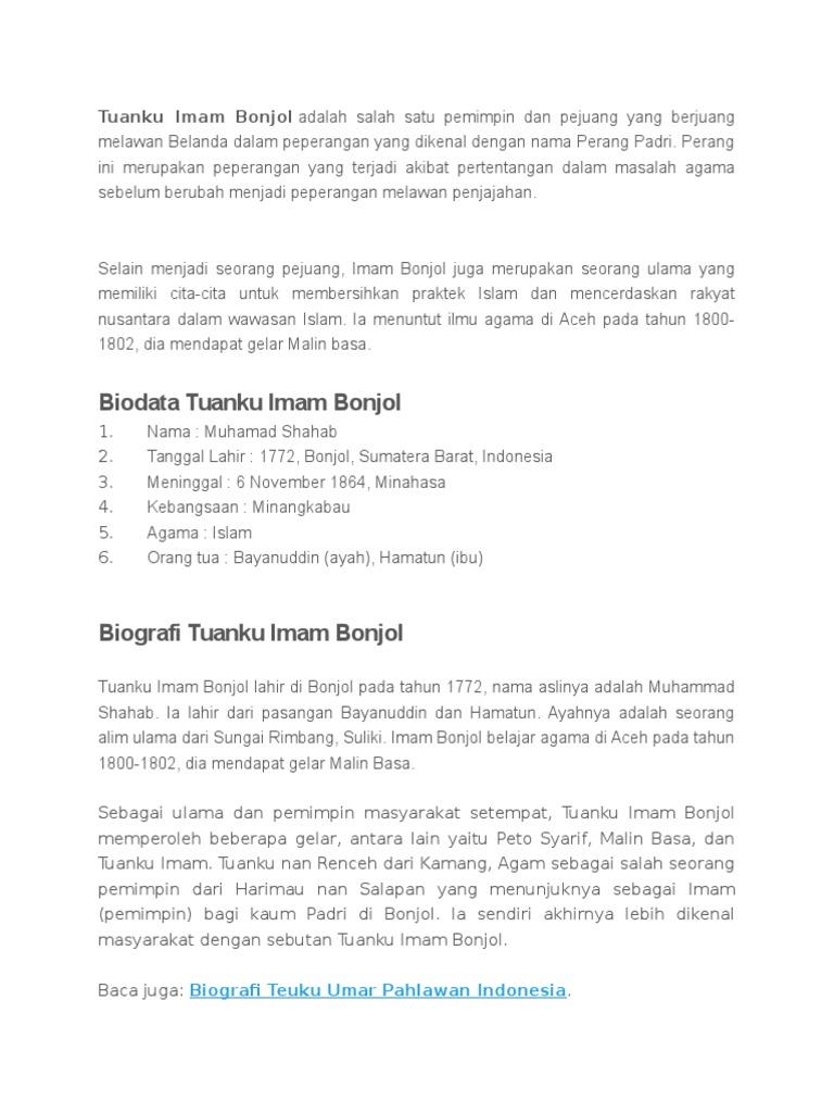 Sejarahnya Sang Pahlawan Imam Bonjol