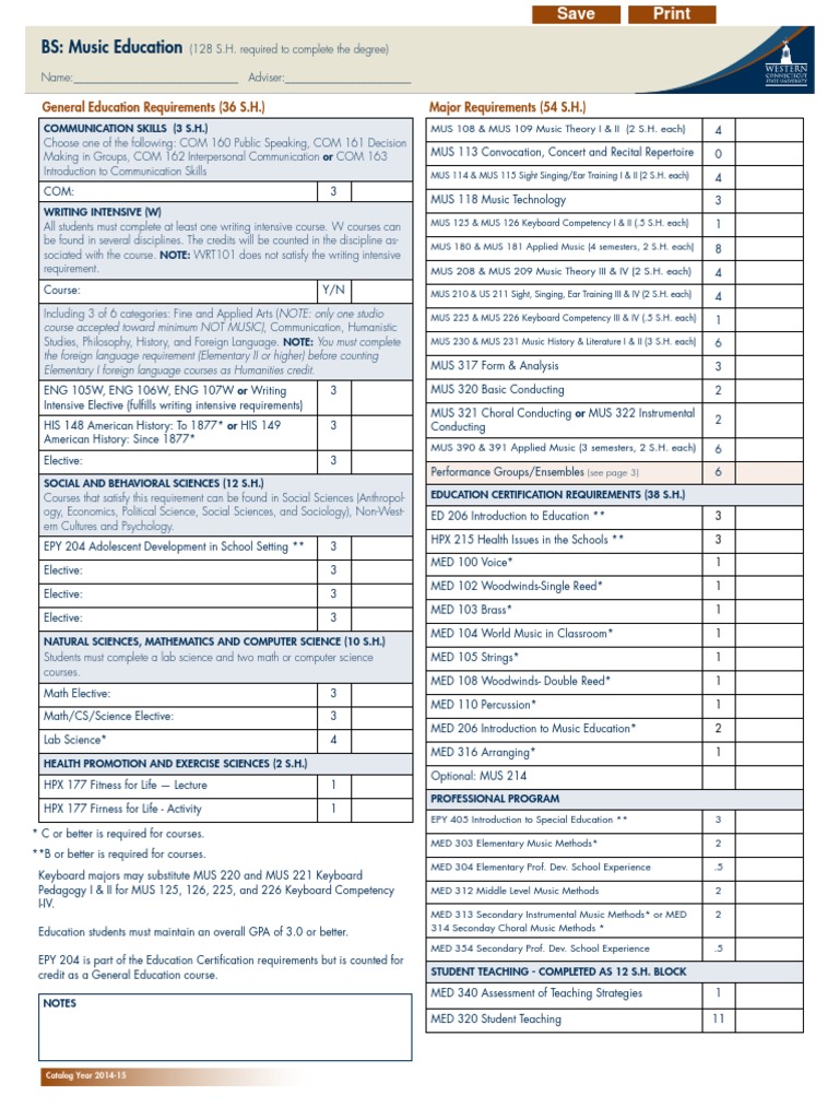 2014-15 Music Education Degree Requirements | PDF | Music Education ...