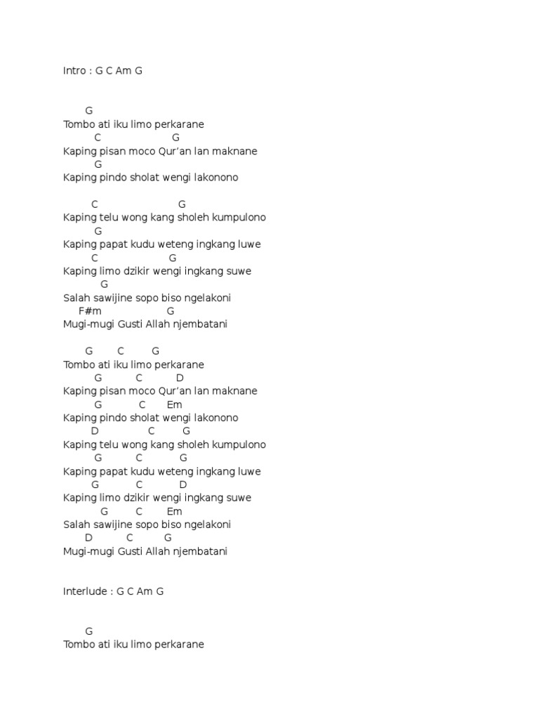 Chord Gitar Tombo Ati