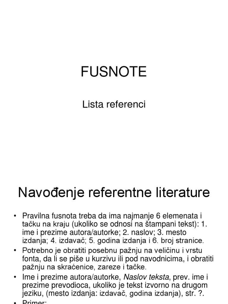 FUSNOTE Uputstvo | PDF