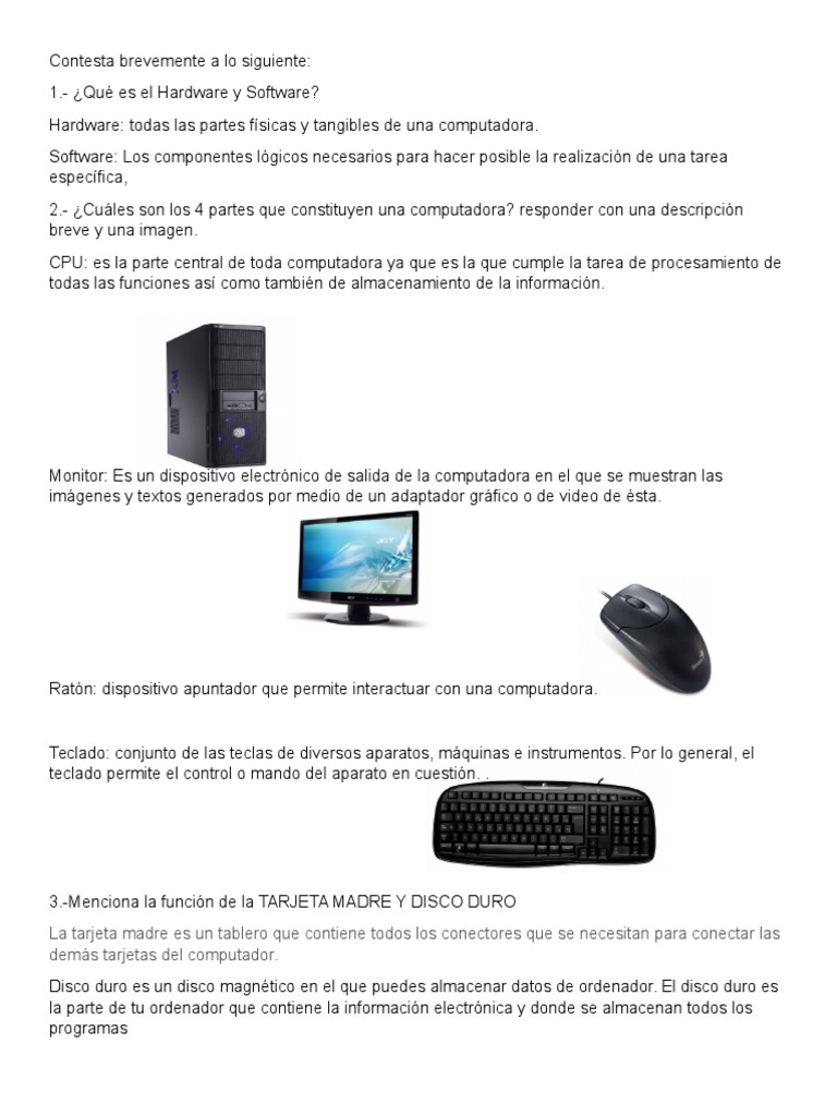 Partes y Funciones del Hardware de Computadora | PDF | Periférico ...