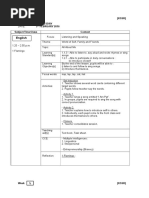 English: Week (KSSR) Wednesday 3 February 2016 Subject/Time/Class Content