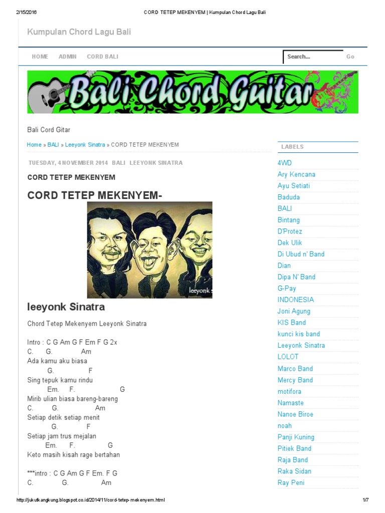 Cord Tetep Mekenyem Kumpulan Chord Lagu Bali