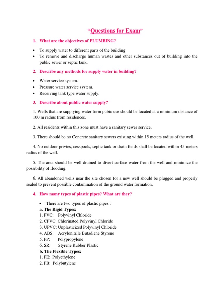 Questions and Answers Plumbing PDF Polyvinyl Chloride Sanitary Sewer