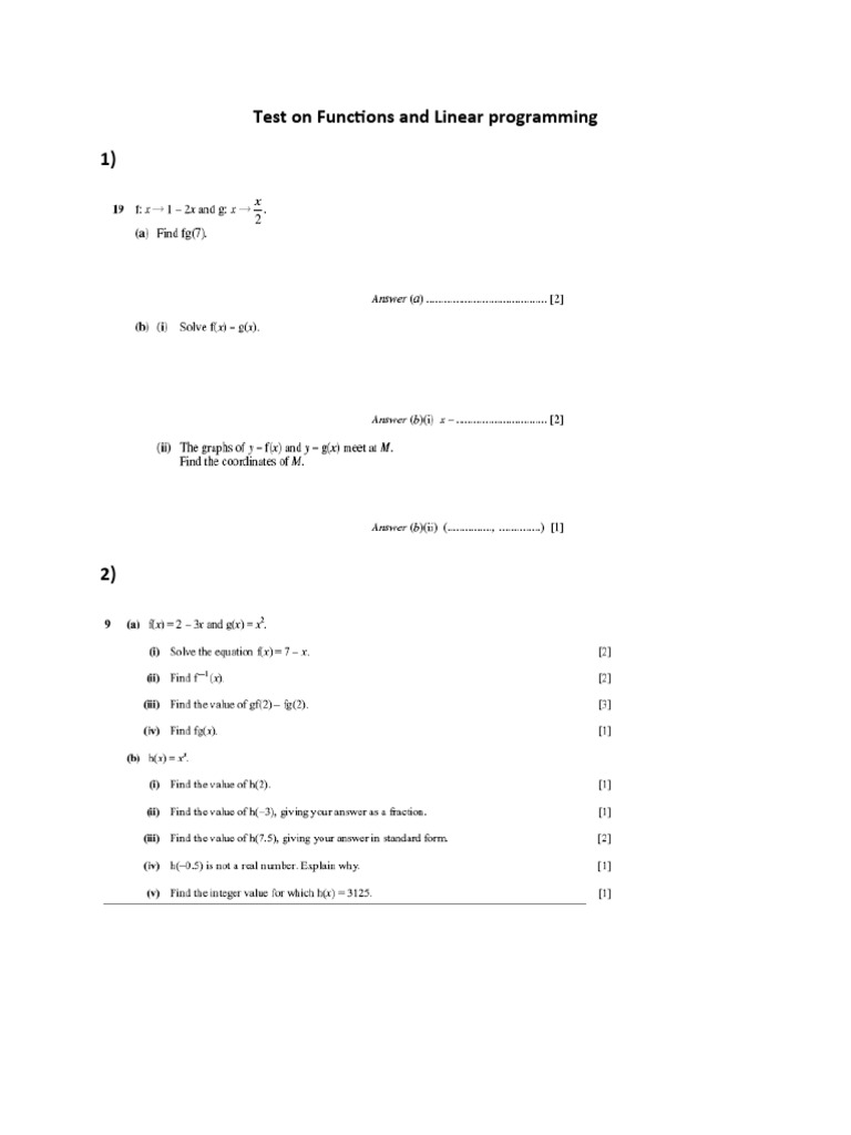 Functions and Linear Programming Test | PDF