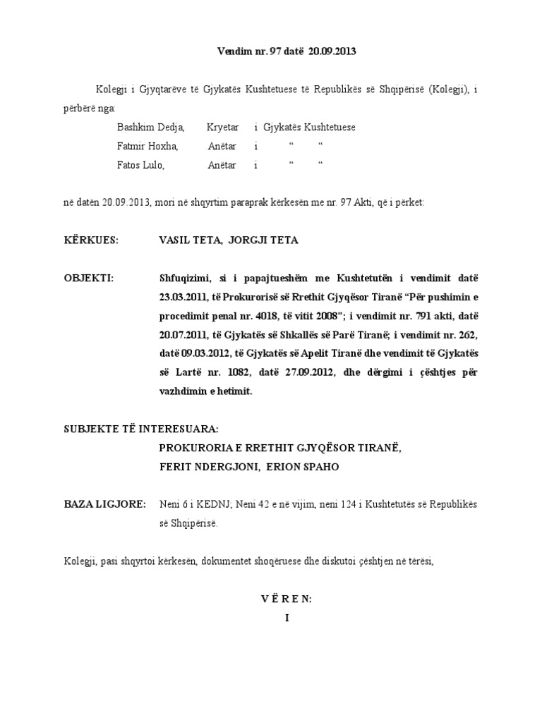Pushim I Procedimit Penal (Vendim I GJ - Kushtetuese) | PDF