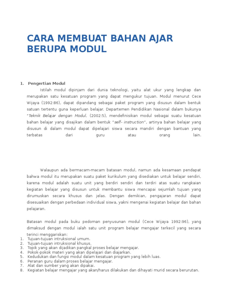 Panduan Membuat Modul Pembelajaran | PDF
