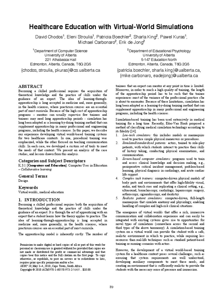 Healthcare Education With Virtual-World Simulation | PDF ...