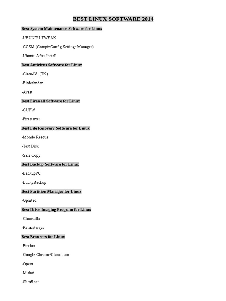 Top Linux Software Picks 2014 | PDF | Linux | Operating System Families