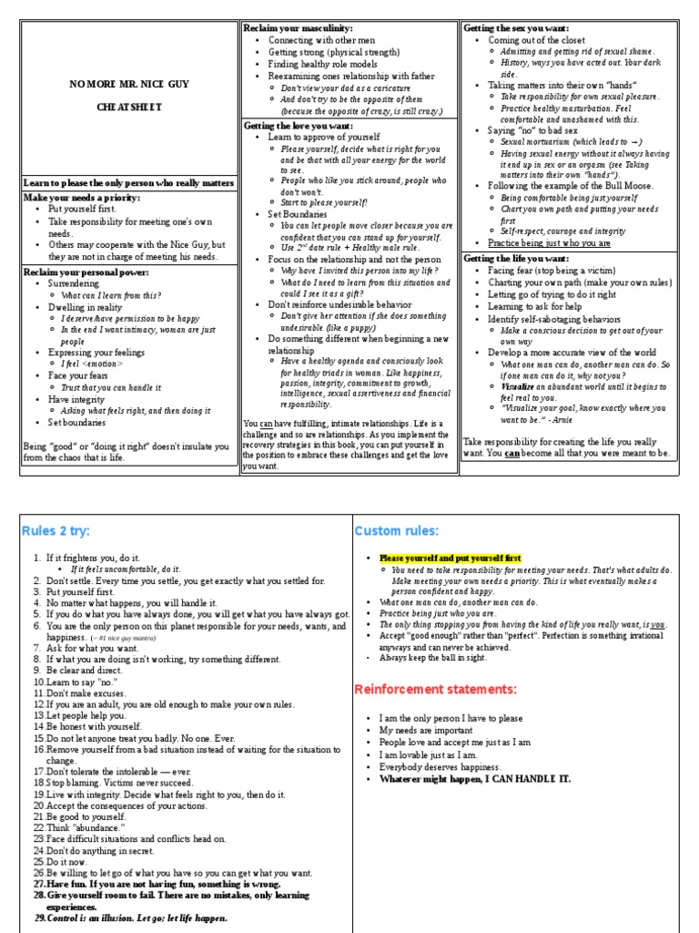 No More Mr. Nice Guy Cheatsheet PDF Psychology Behavioural Sciences