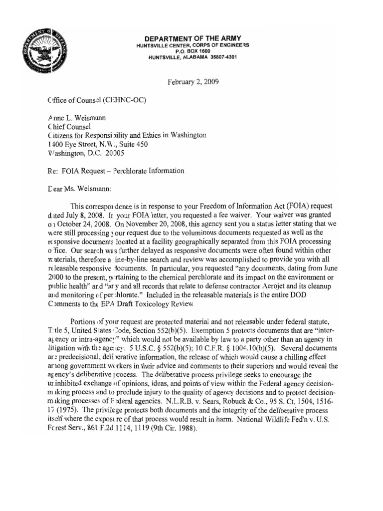 CREW Department of Defense Department of the Air Force Regarding