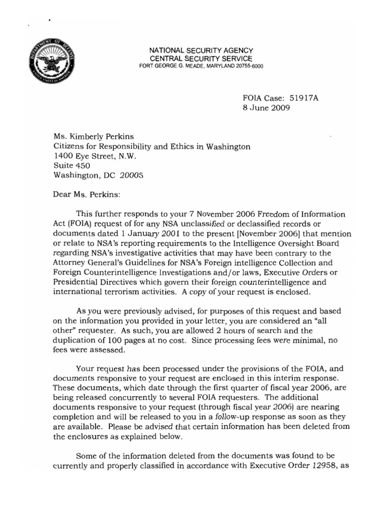 NSA FOIA Response and Appeal Process | PDF | Freedom Of Information Act ...