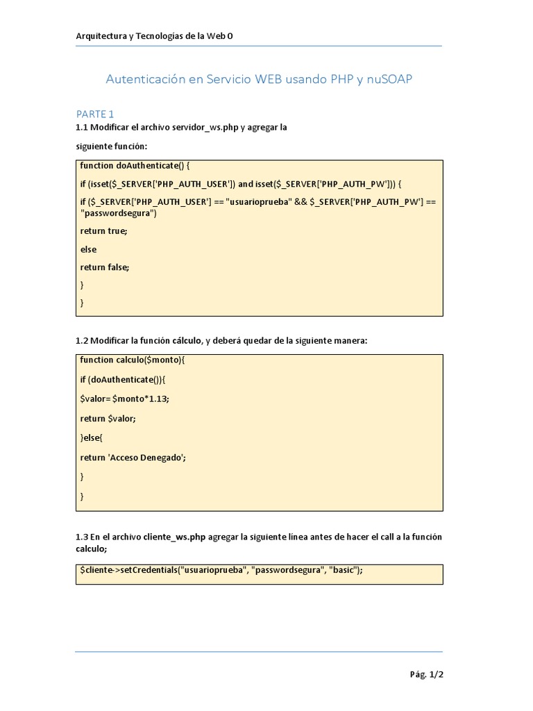 Autenticación en Web con PHP y nuSOAP | PDF