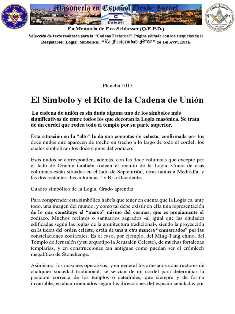 Plancha n.01013 El Simbolo y El Rito de La Cadena de Union PDF