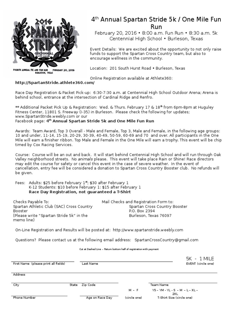 2016 Spartan Stride Registration Form | PDF | Business | Computing And ...