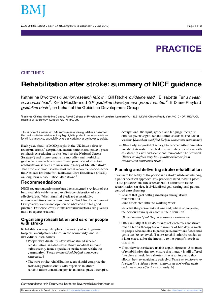 NICE Stroke Rehabilitation Guidelines | PDF | Physical Therapy | Stroke