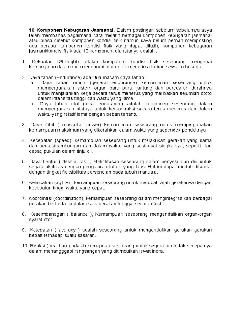 10 Komponen Kebugaran Jasmanai
