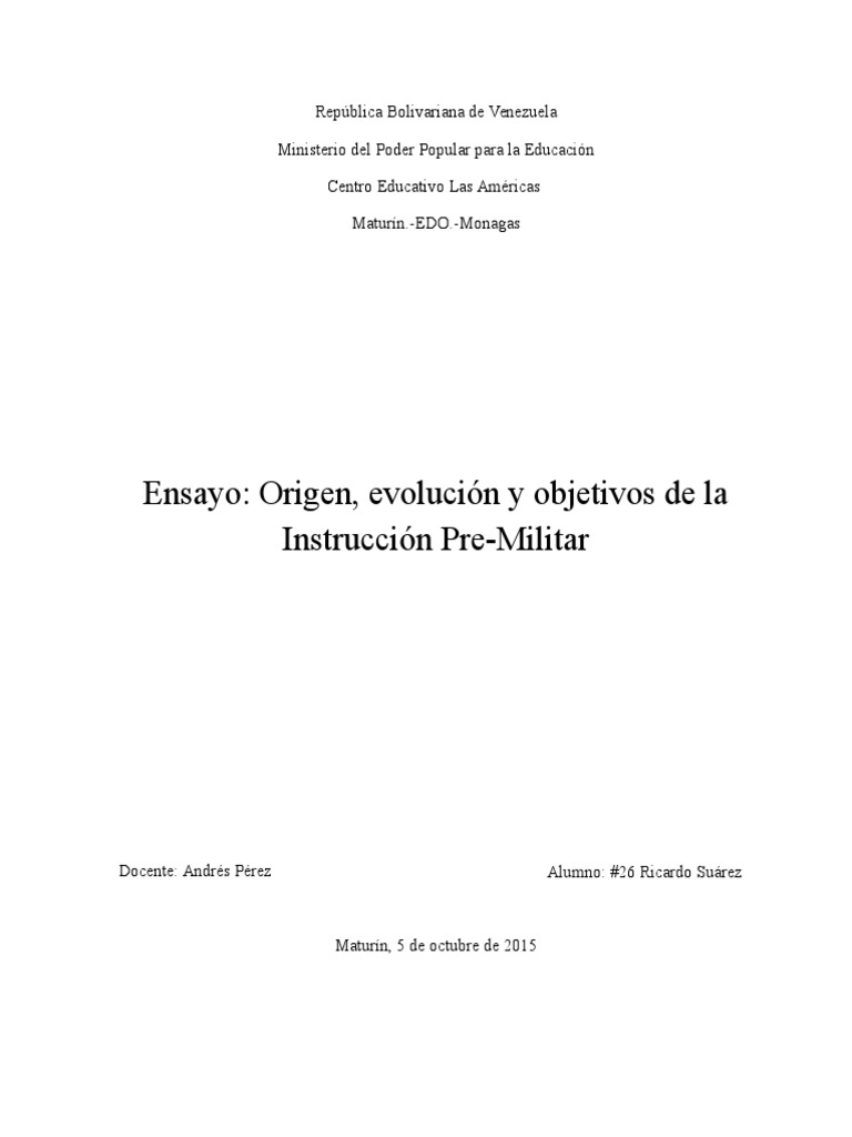 Origen y evolución de la Instrucción Premilitar | PDF | Venezuela ...