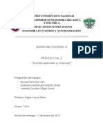 Práctica No. 2. Matlab Aplicada a Matrices. Teoria del control III. ICA 