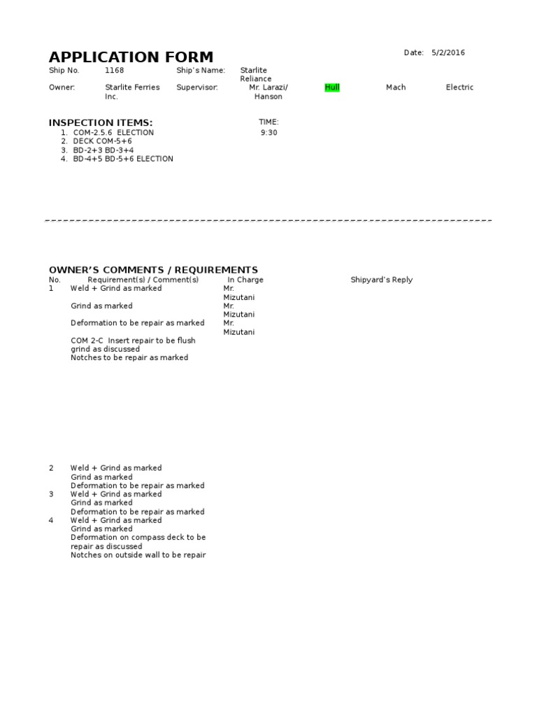 Ship Application Inspection 2月5日 | PDF
