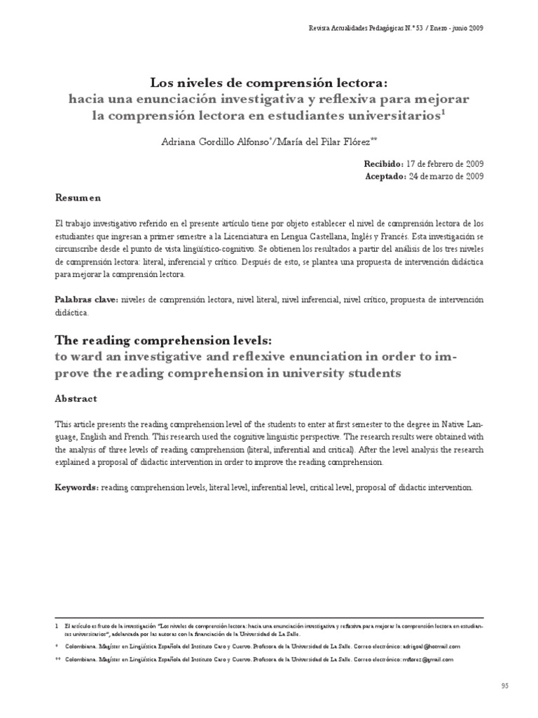 Los Niveles de La Comprension en La Lectura | PDF | Lectura (proceso ...