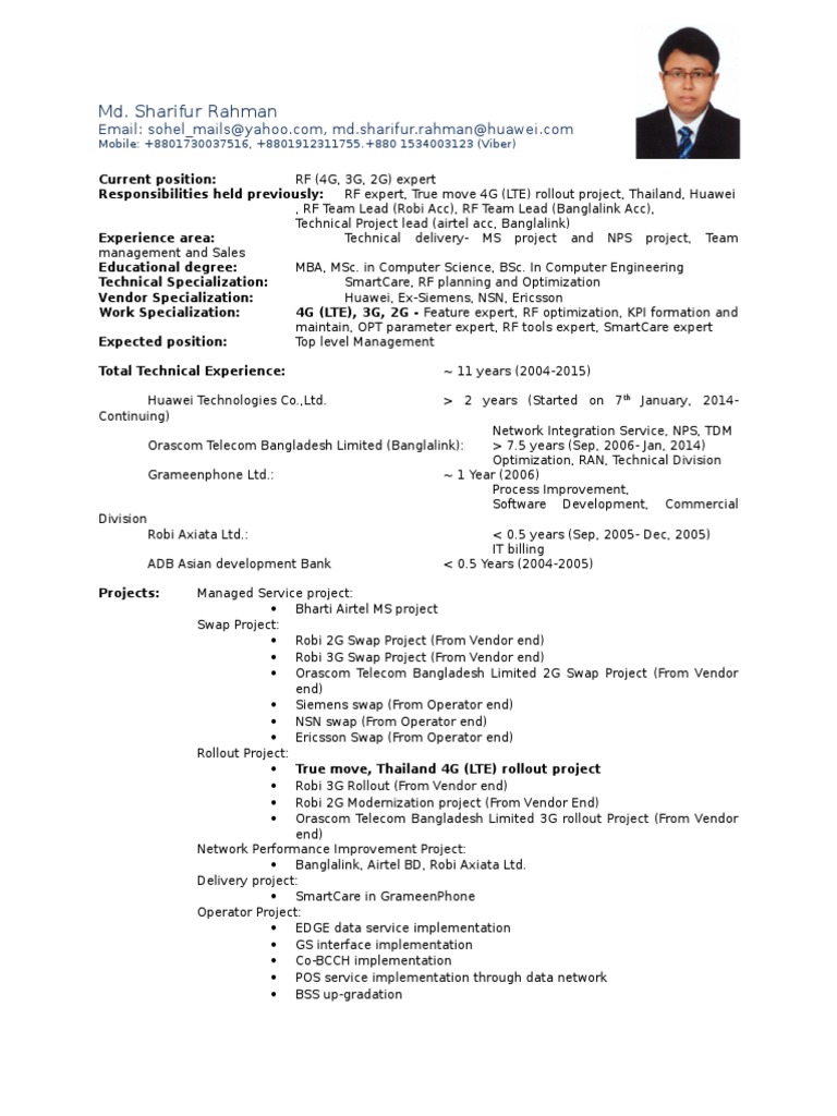 Resume Engineer Basic Md. Sharifur Rahman | Lte ...