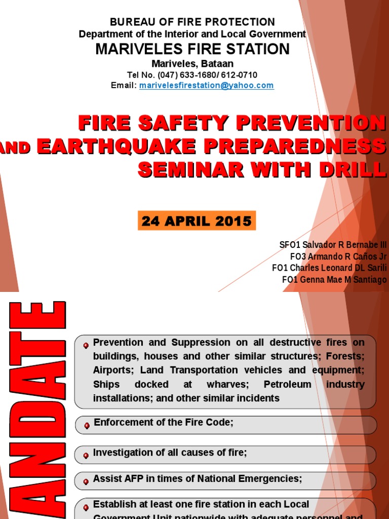Fire Safety Prevention and Earthquake Preparedness Seminar With Drill ...