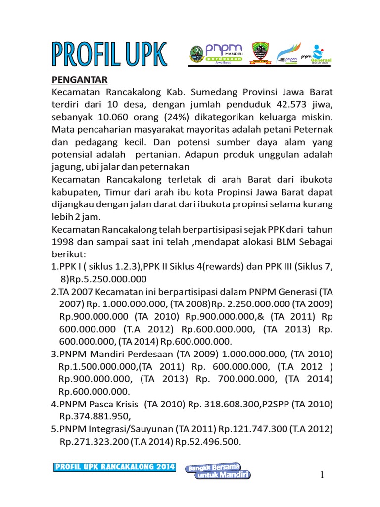 Profil Upk Rancakalong | PDF